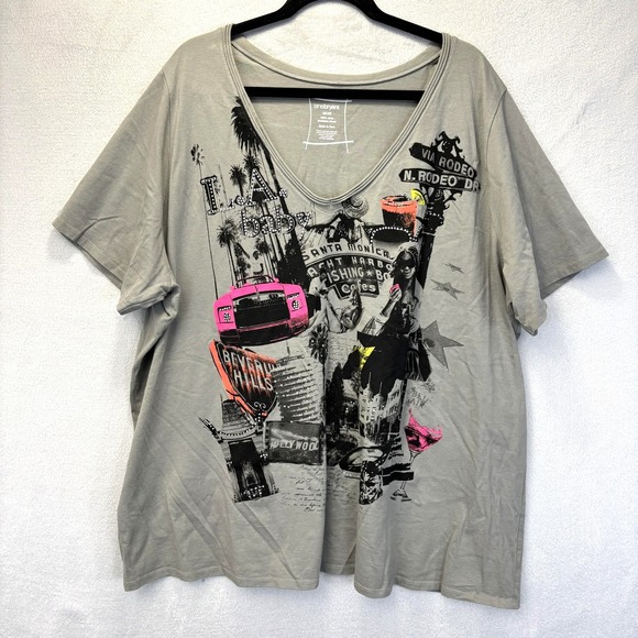 Lane Bryant Tops - Los Angeles Graphic T-Shirt PERU‎ Womens 26/28 Gray Rhinestone LA V-Neck Cotton
